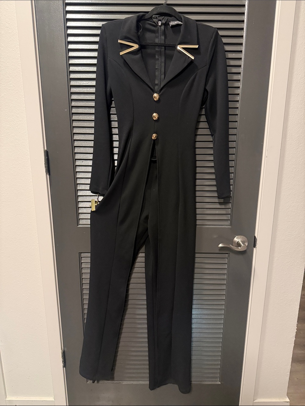 Black Long Sleeve Gold-Trim Jumpsuit